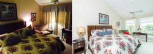 before and after photo in better lighting of a bedroom on Seabrook Island