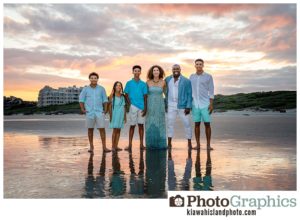 family of 6 smiling for pictures on Kiawah Island
