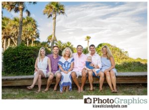 Family sitting on boardwalk near beach, Kiawah Island photographer, family portraits Kiawah Island