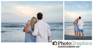 New baby family portraits at sunset on the beach at Kiawah Island