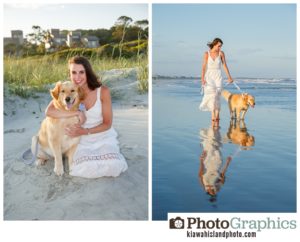 Girl and her dog at the beach on Kiawah Island South Carolina for family photos