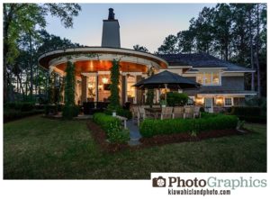 Outside of a home at twilight on Kiawah Island, real estate photography