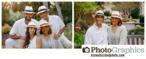 Family in fedoras on Kiawah Island for family portraits