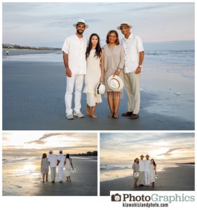Family of four on the beach at Kiawah Island for family photos