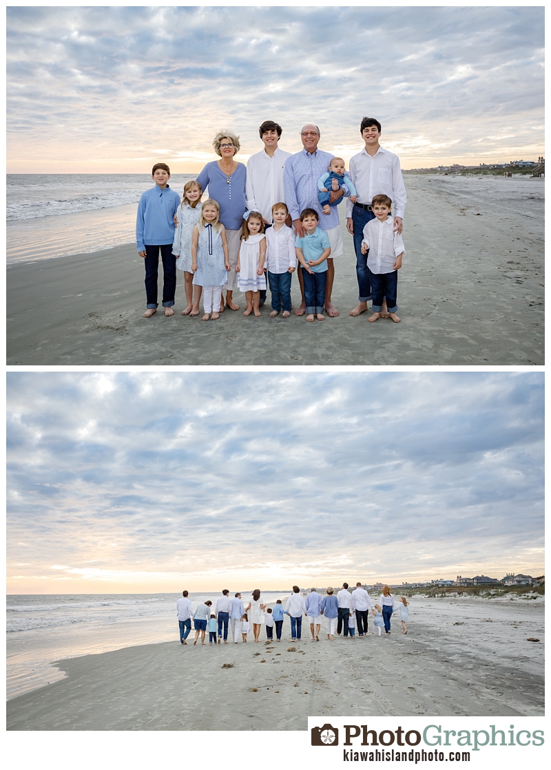 Family at sunset, and grandparents with grandkids. Family photos Kiawah Island