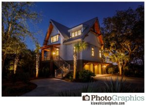 Front and side of home at twilight in Indigo Park - Kiawah Island Real Estate Photography