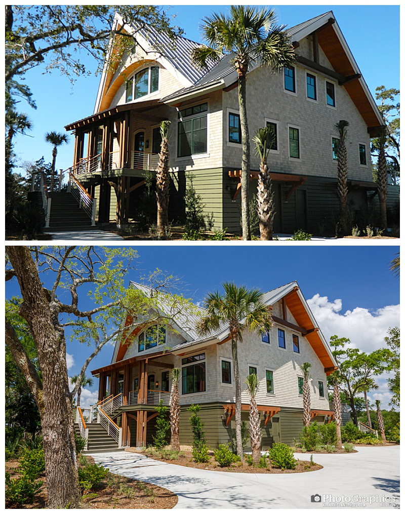 Before and after photos from separate photo shoots on Kiawah Island - Real Estate Photography